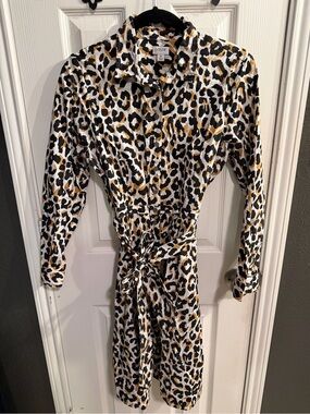 J.Crew Factory Leopard Print Shirt Dress in Black, White & Gold